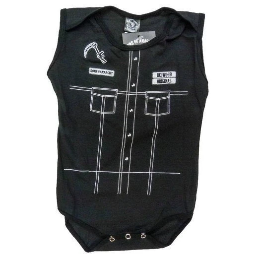 Calhoun SOA Reaper Costume Leather Vest Print Creeper Infant Snapsuit 1 Calhoun SOA Reaper Costume Leather Vest Print Creeper Infant Snapsuit