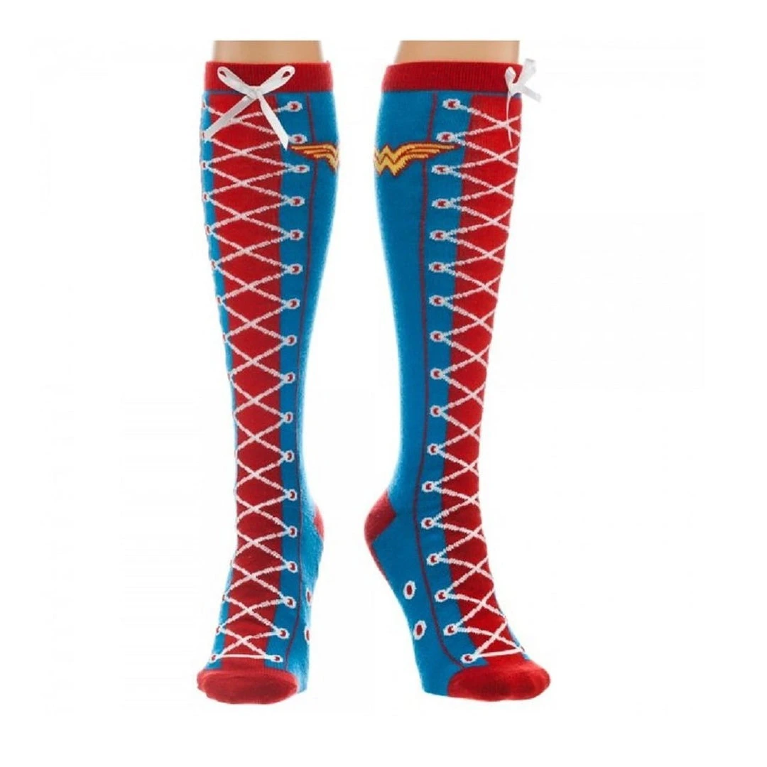 Bioworld Faux Lace Up Wonder Woman Knee High Socks 1 Bioworld Faux Lace Up Wonder Woman Knee High Socks