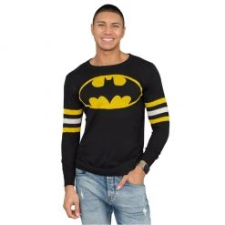 Bioworld Batman Logo Knitted Sweatshirt With Striped Sleeves Sweaters & Sweatshirts