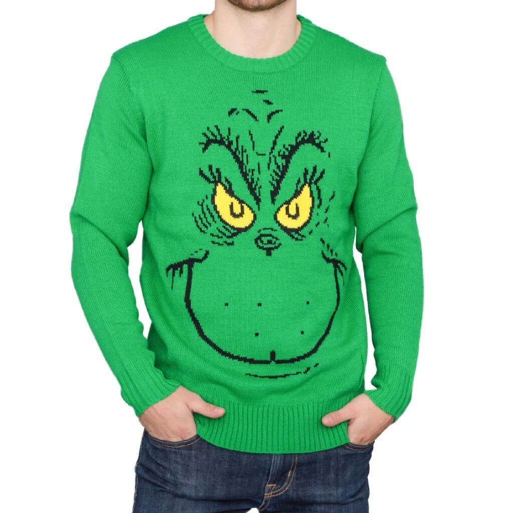 Hybrid Apparel Sweaters & Sweatshirts Big Face Grinch Sweater 1 Hybrid Apparel Sweaters & Sweatshirts Big Face Grinch Sweater