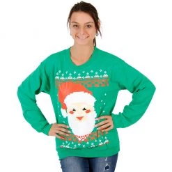 Costume Agent Sweaters & Sweatshirts Ugly Christmas Big Santa Claus Face 8-Bit Sweatshirt