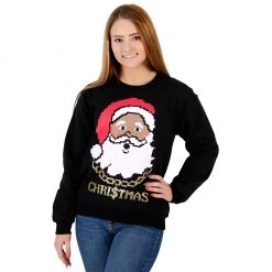 Life Clothing Black Santa Claus With Chain Ugly Christmas Sweatshirt Sweaters & Sweatshirts