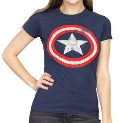 Impact Women's Shirts Captain America Star Distressed Logo Juniors T-shirt