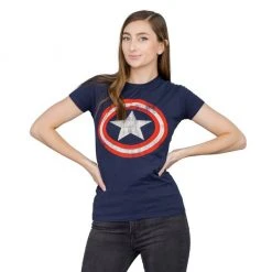 Impact Women's Shirts Captain America Star Distressed Logo Juniors T-shirt