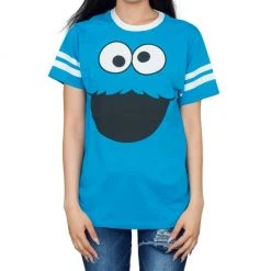 Bioworld Cookie Monster Face With Striped Seeves T-shirt Shirts / Tops