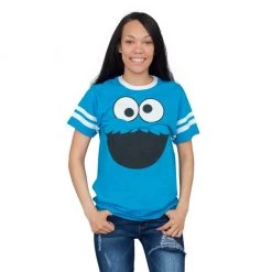 Bioworld Cookie Monster Face With Striped Seeves T-shirt Shirts / Tops