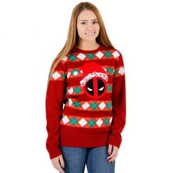 Mighty Fine Deadpool Santa Hat Stripes Ugly Christmas Sweater Sweaters & Sweatshirts