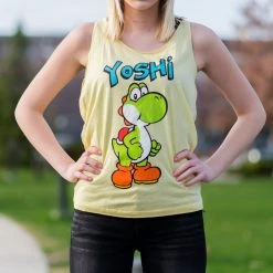 Freeze Yoshi Yellow Thin-Cut Tank Top With Open Braided Racerback Back Tank Tops