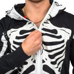 Costume Agent NEW ARRIVALS Adult Halloween Skeleton Costume Jumpsuit With Hood - Glow In The Dark Option