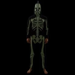 Costume Agent NEW ARRIVALS Adult Halloween Skeleton Costume Jumpsuit With Hood - Glow In The Dark Option