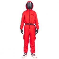 Costume Agent Squid Costume Red Jumpsuit With Mask Belt And Gloves Halloween Cosplay Squid Game
