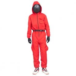Costume Agent Squid Costume Red Jumpsuit With Mask Belt And Gloves Halloween Cosplay Squid Game