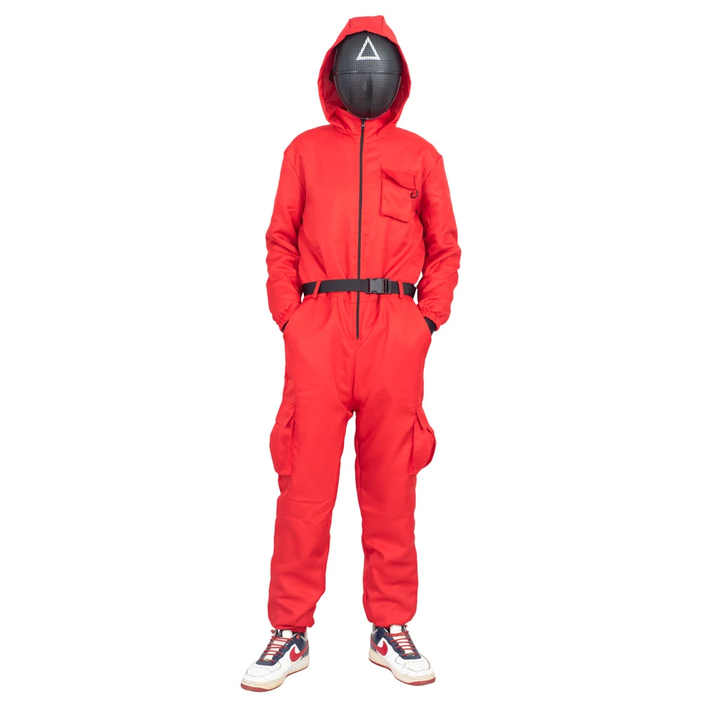 Costume Agent Squid Costume Red Jumpsuit With Mask Belt And Gloves Halloween Cosplay Squid Game 3 Costume Agent Squid Costume Red Jumpsuit With Mask Belt And Gloves Halloween Cosplay Squid Game