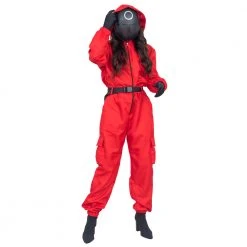 Costume Agent Squid Costume Red Jumpsuit With Mask Belt And Gloves Halloween Cosplay Squid Game 14 Costume Agent Squid Costume Red Jumpsuit With Mask Belt And Gloves Halloween Cosplay Squid Game