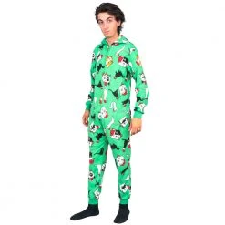 TVStoreOnline Christmas Cat Pajamas Cozy Fair Isle Union Suit Adult Green Jumpsuit