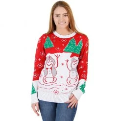 Costume Agent Ugly Christmas Sweater Snowman & Trees With Flashing Lights 7 Costume Agent Ugly Christmas Sweater Snowman & Trees With Flashing Lights