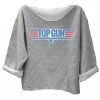 Ripple Junction Top Gun Distressed Logo Off The Shoulder Fleece Sweatshirt