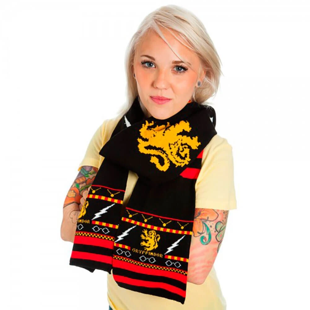 Bioworld Gryffindor Symbols & Pattern Fair Isle Knit Scarf Accessories / Footwear 1 Bioworld Gryffindor Symbols & Pattern Fair Isle Knit Scarf Accessories / Footwear