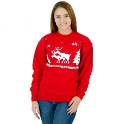 Costume Agent Sweaters & Sweatshirts Ugly Christmas Humping Reindeer & Pine Trees 8-Bit Red Sweatshirt