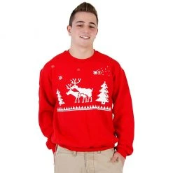Costume Agent Sweaters & Sweatshirts Ugly Christmas Humping Reindeer & Pine Trees 8-Bit Red Sweatshirt