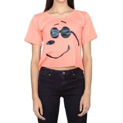 Mighty Fine Joe Cool Snoopy Cropped Peach T-shirt
