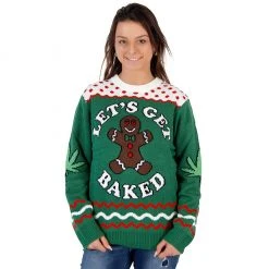 Costume Agent Let's Get Baked Blazed Gingerbread Ugly Christmas Xmas Sweater