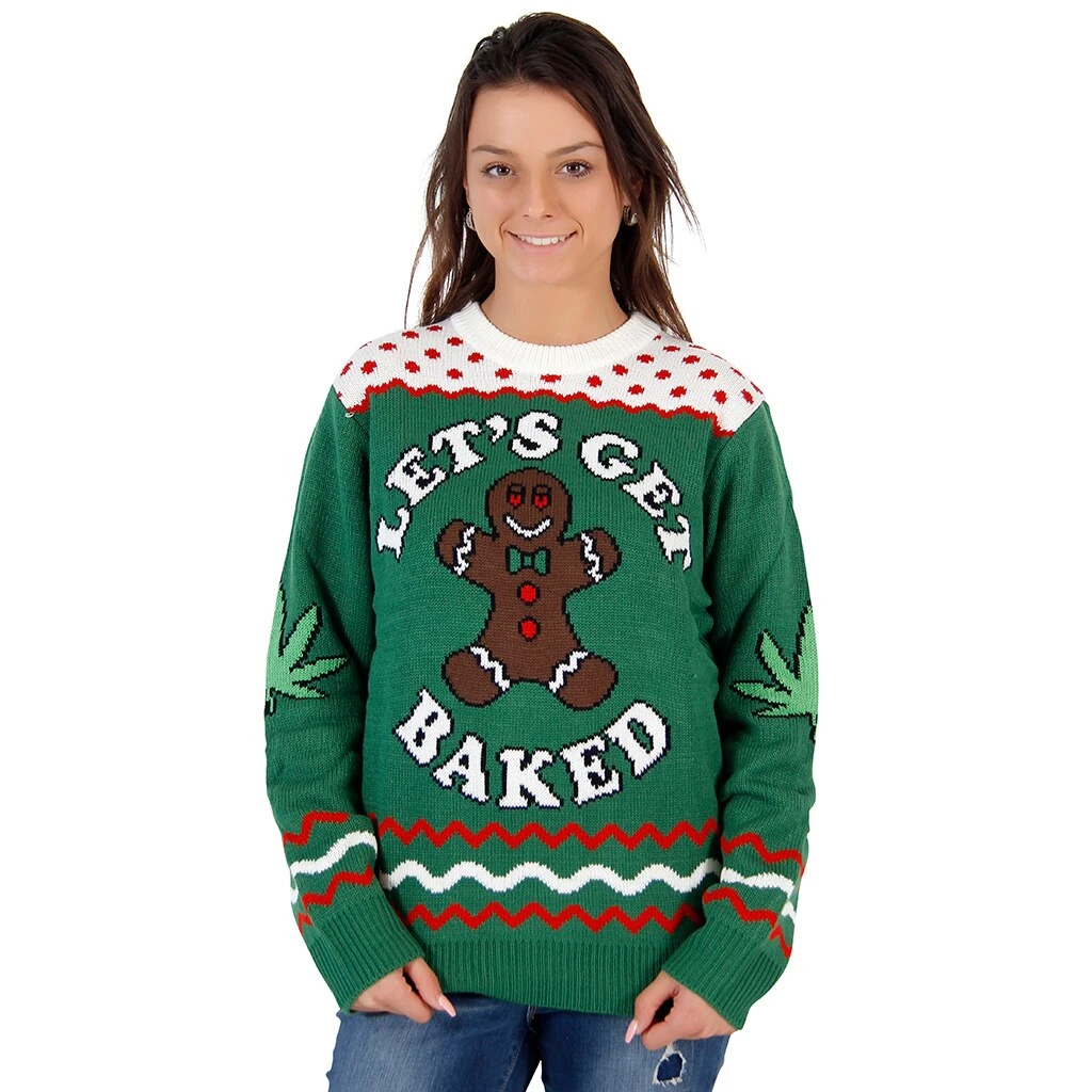 Costume Agent Let's Get Baked Blazed Gingerbread Ugly Christmas Xmas Sweater 2 Costume Agent Let's Get Baked Blazed Gingerbread Ugly Christmas Xmas Sweater