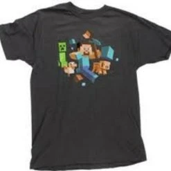 Vendor-unknown Minecraft Game Steve Run Away! Creeper Glow In The Dark T-Shirt GAMES
