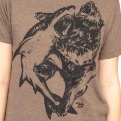 Ames Bros Shark Vs. Bear Heather Brown Adult T-shirt