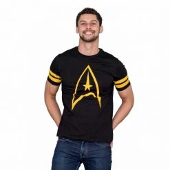 Mighty Fine Star Trek Emblem Striped Sleeves T-Shirt Shirts / Tops