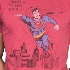 Junk Food Superman Ladies Think I'm Fly Vintage Inspired Lava T-shirt