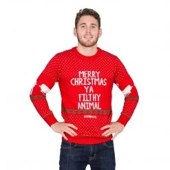 Costume Agent Ugly Christmas Sweater Merry Christmas Ya Filthy Animal Sweaters & Sweatshirts