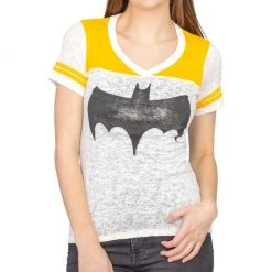 Junk Food Shirts / Tops Vintage Batman Logo Juniors Burnout T-shirt With Striped Sleeves