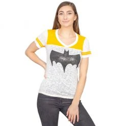 Junk Food Shirts / Tops Vintage Batman Logo Juniors Burnout T-shirt With Striped Sleeves