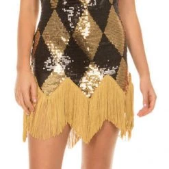 Underboss Harley Quinn Sequin Chemise Costume Dress With Fringe