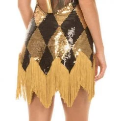 Underboss Harley Quinn Sequin Chemise Costume Dress With Fringe