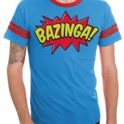 Ripple Junction Comic Book Type Bazinga Striped Sleeves Blue Adult T-shirt