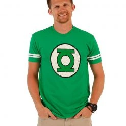 Changes/Trevco Green Lantern DISTRESSED Logo With Striped Sleeves T-shirt Shirts / Tops