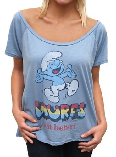 Junk Food Smurfs Do It Better Off The Shoulder Flirt Mystic T-shirt 1 Junk Food Smurfs Do It Better Off The Shoulder Flirt Mystic T-shirt