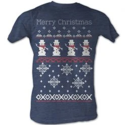 American Classics Men's Shirts Merry Christmas Snowmen And Snowflakes 8-Bit Adult Navy T-shirt