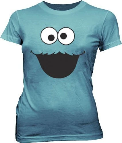 Mighty Fine Shirts / Tops Cookie Monster Face Light Cyan T-shirt 1 Mighty Fine Shirts / Tops Cookie Monster Face Light Cyan T-shirt
