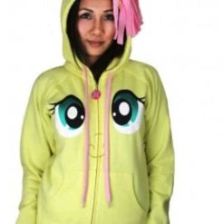 Mighty Fine Animation Fluttershy Pegasus Face Butter Yellow Hoodie With Mane And Wings