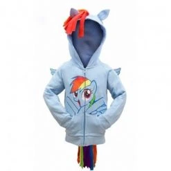 Mighty Fine Rainbow Dash Face Kids Hoodie Sweatshirt With Mane, Wings And Tail Kids / Infants