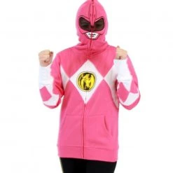 Mighty Fine Hoodies I Am Pink Ranger Full Zip Costume Hoodie Sweatshirt