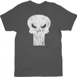 Mighty Fine Shirts / Tops Punisher Charcoal Gray Distressed Logo T-shirt